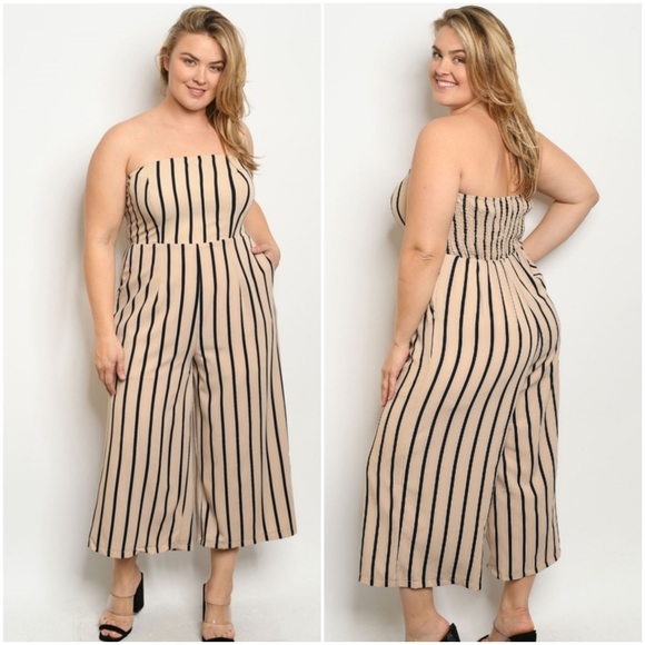 Shop The Trends Pants - Plus Size 2XL - Striped JumpSuit - Cropped length